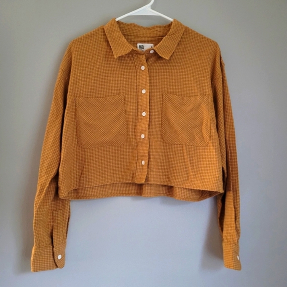 RSQ Collective Cotton Button Up Plaid Flannel Long Sleeve Crop Top Sz M